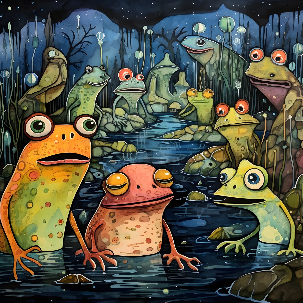 peinture aquarelle et encre de grenouilles pleine page 1 - Kurt Heppke