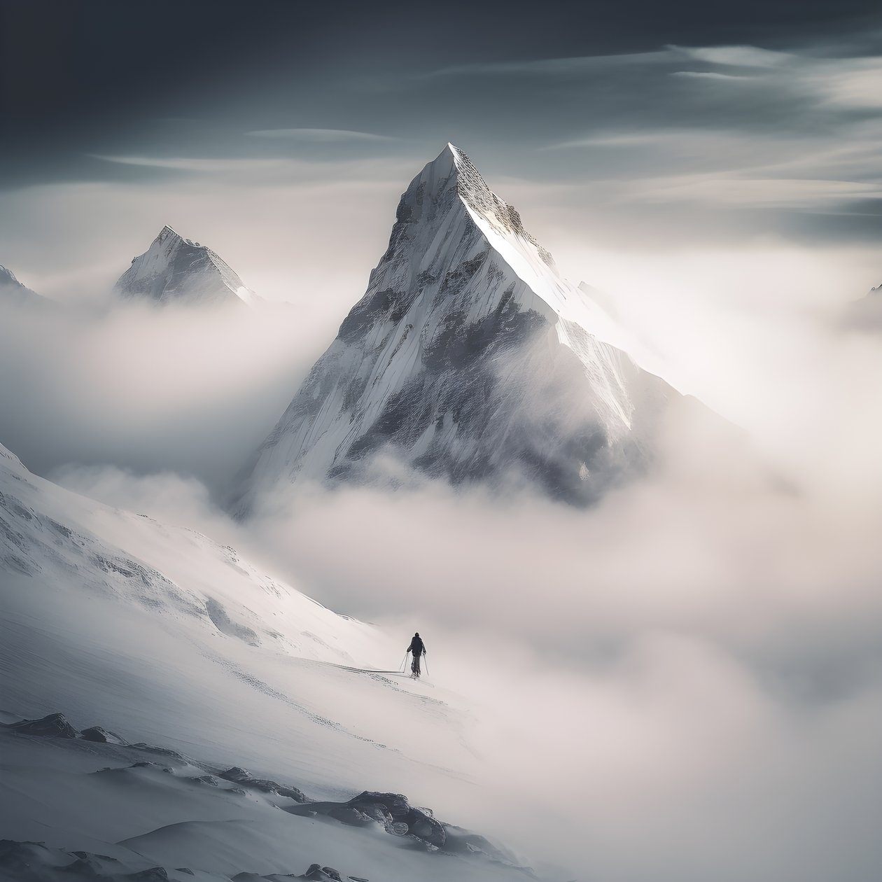 Deux personnes faisant du ski sur une montagne couverte de nuages 1 - Kurt Heppke