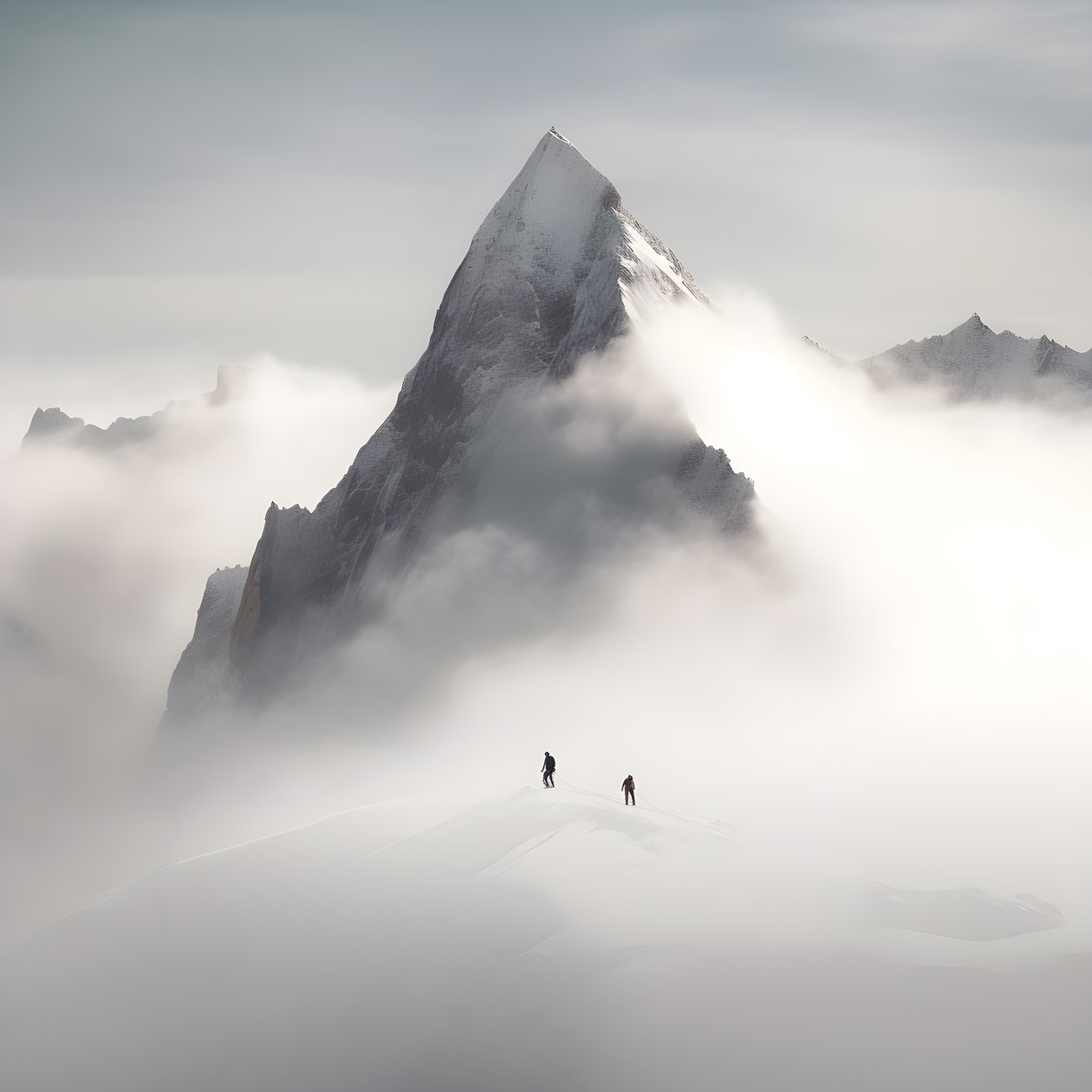 Deux personnes skiant sur une montagne couverte de nuages 3 - Kurt Heppke