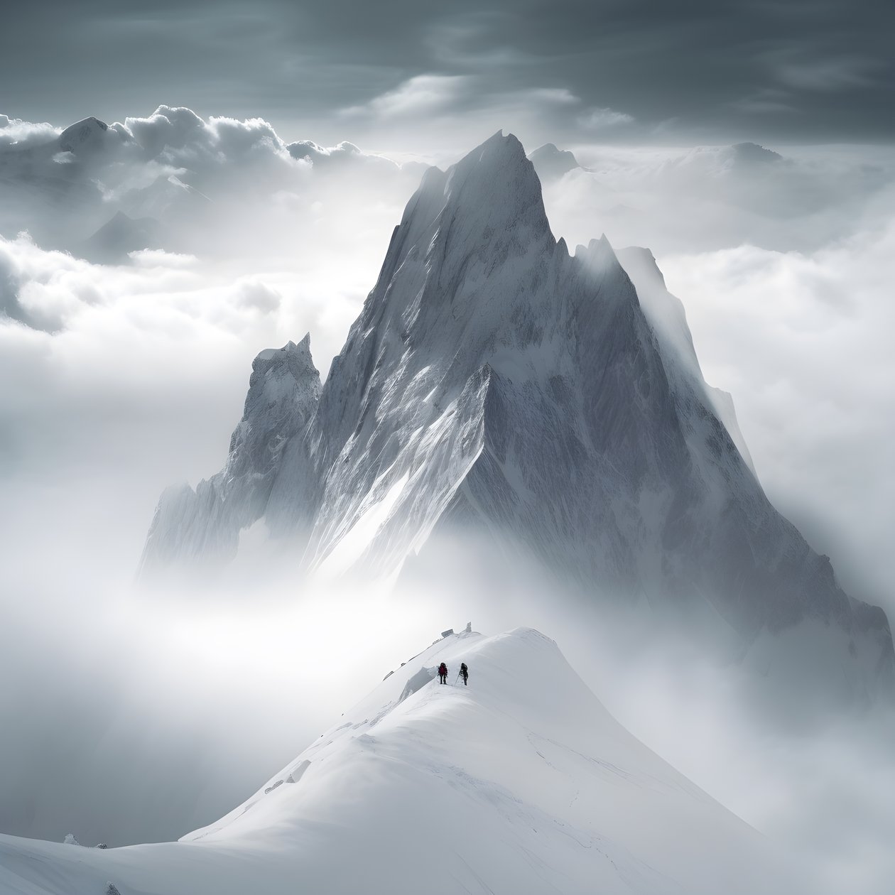 Deux personnes faisant du ski sur une montagne couverte de nuages 4 - Kurt Heppke