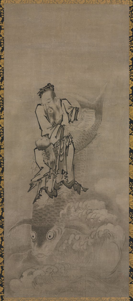 Hotei avec des Immortels Taoïstes : Immortel chevauchant une carpe - Kyūseki Tomonobu