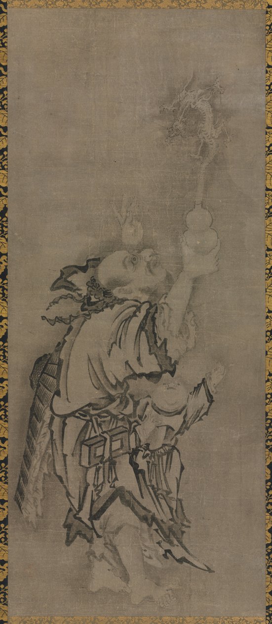 Hotei avec des Immortels Taoïstes : Immortel avec gourde et dragon - Kyūseki Tomonobu