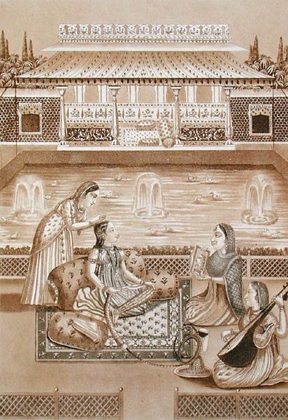 Femme indienne à sa toilette, début du 19ème siècle (impression sépia) - L.A. and Morret J.B. Lecerf