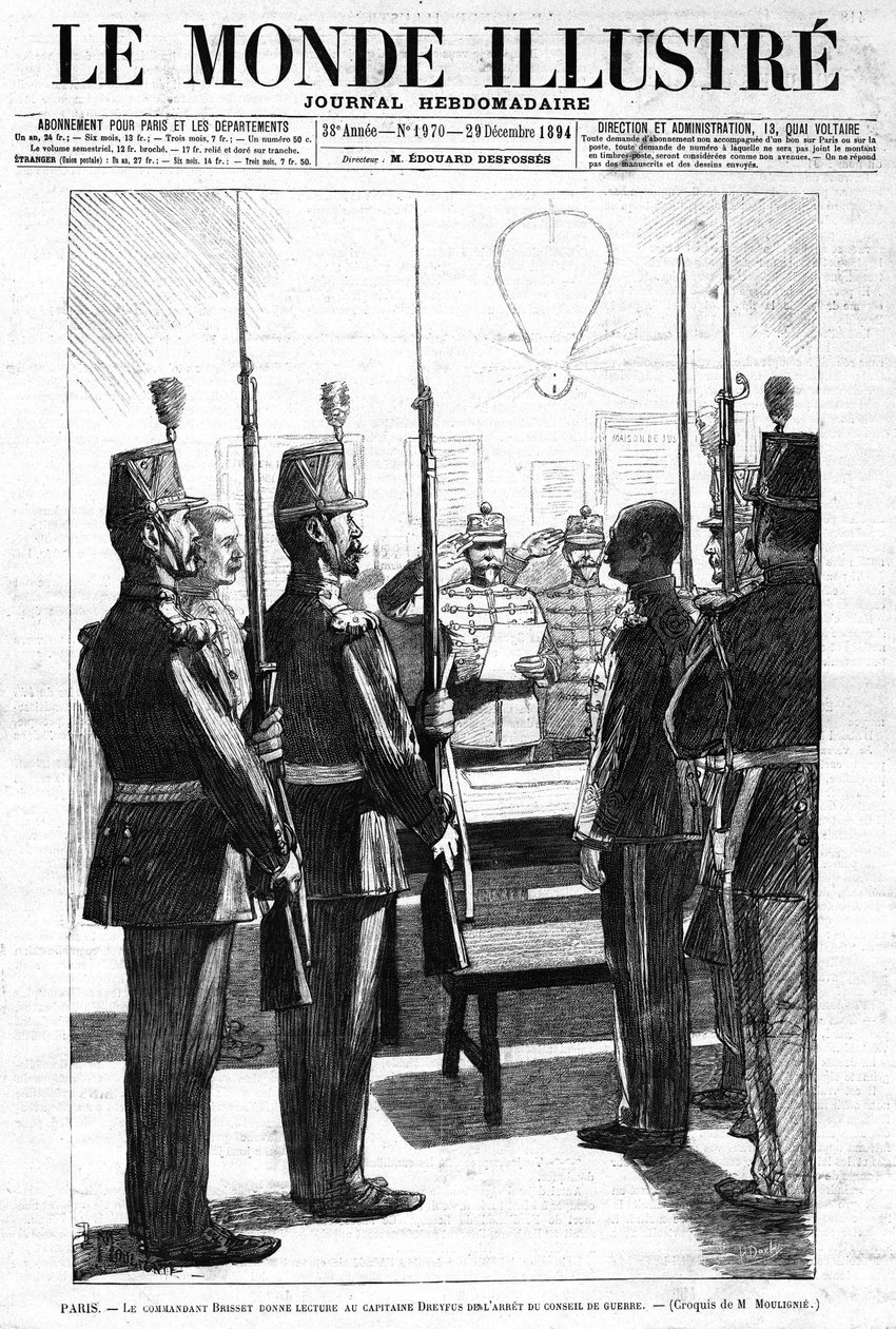 Le commandant lit, au capitaine Alfred Dreyfus, l