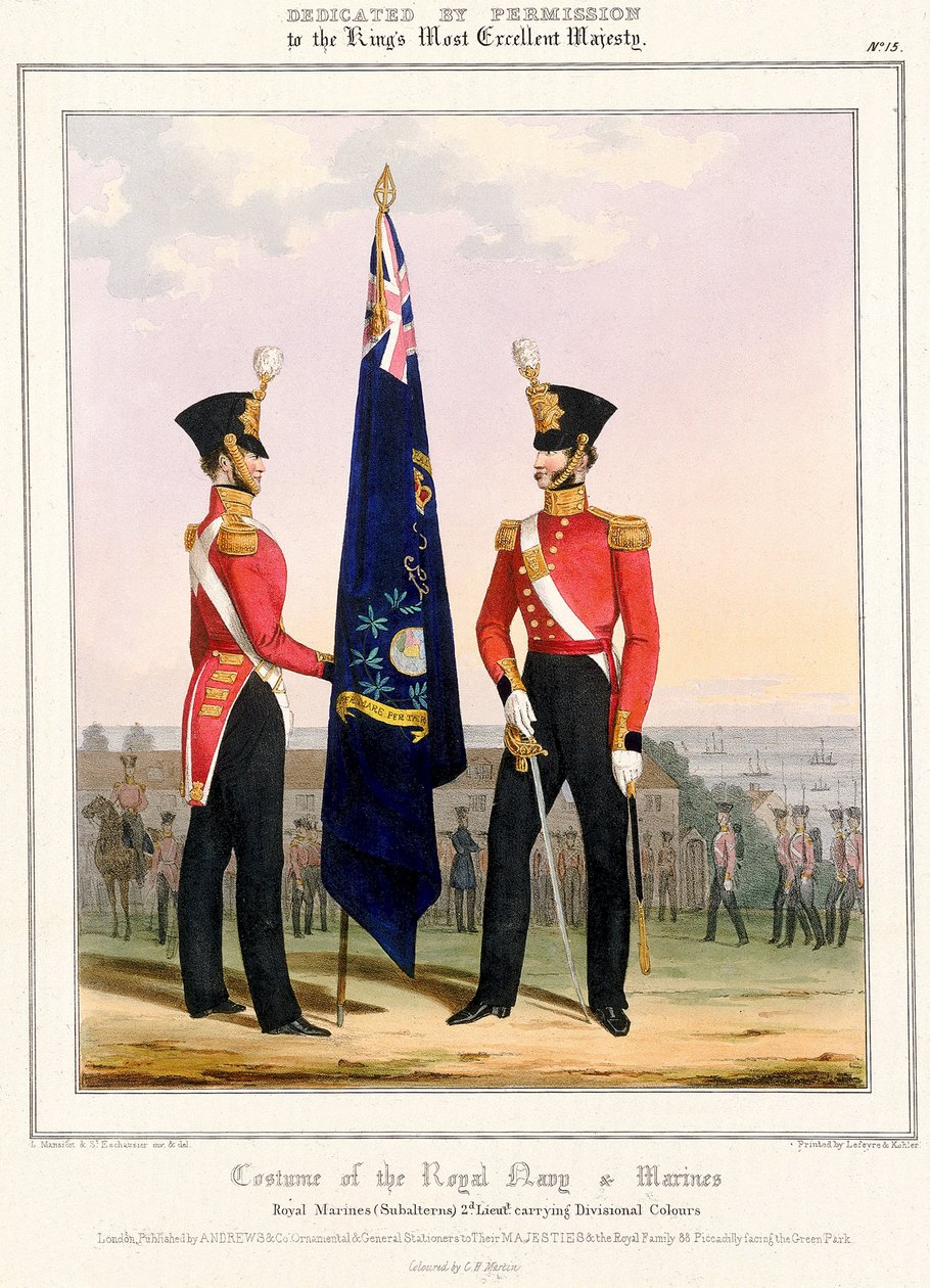 Costume de la Marine Royale et des Marines Royaux. Marines Royaux (Subalternes) 2e Lt., vers 1832 - L. and Eschauzier St. Mansion