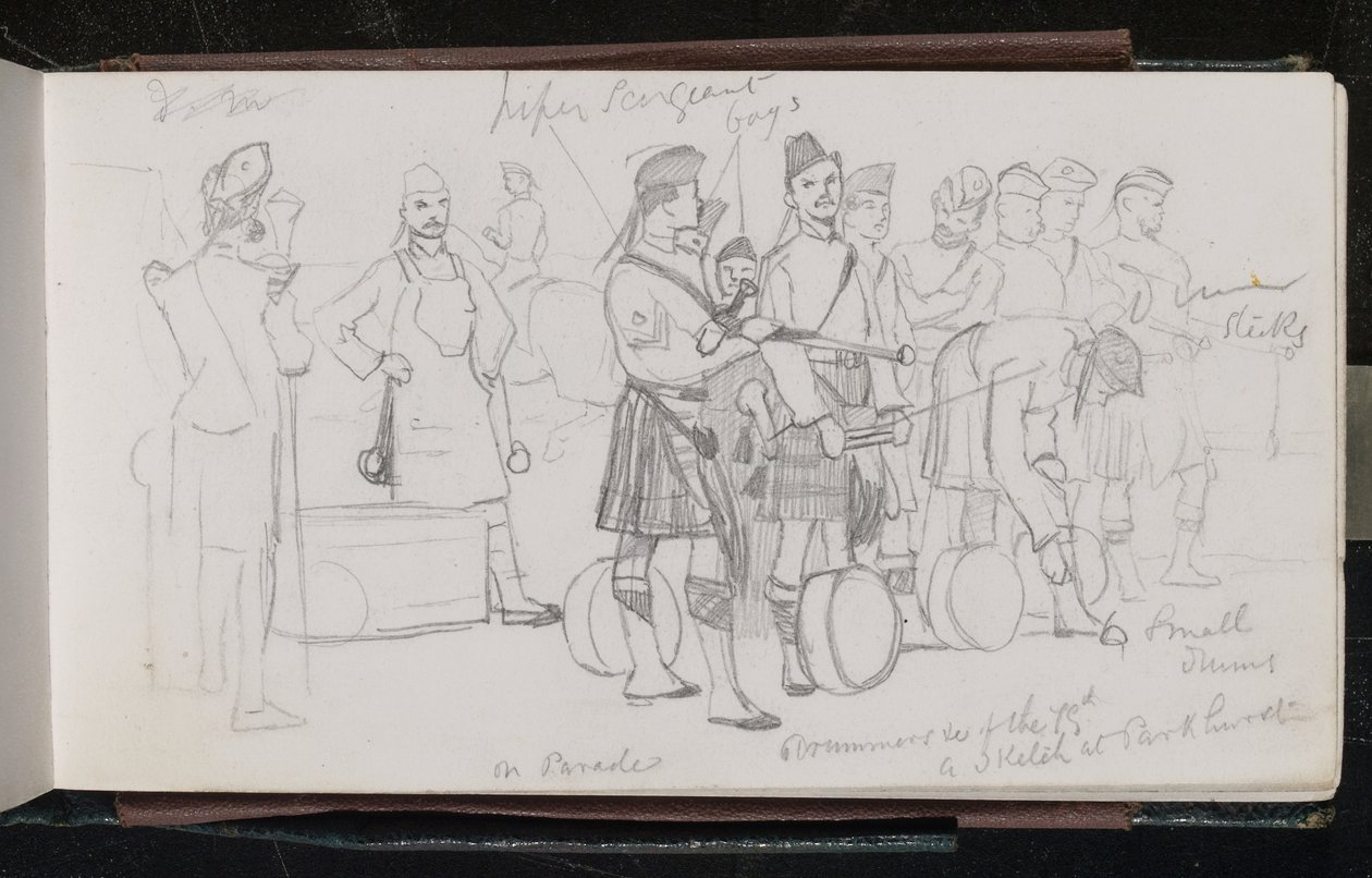 En parade. Tambours du 79e. Un croquis à Parkhurst - Lady  Butler