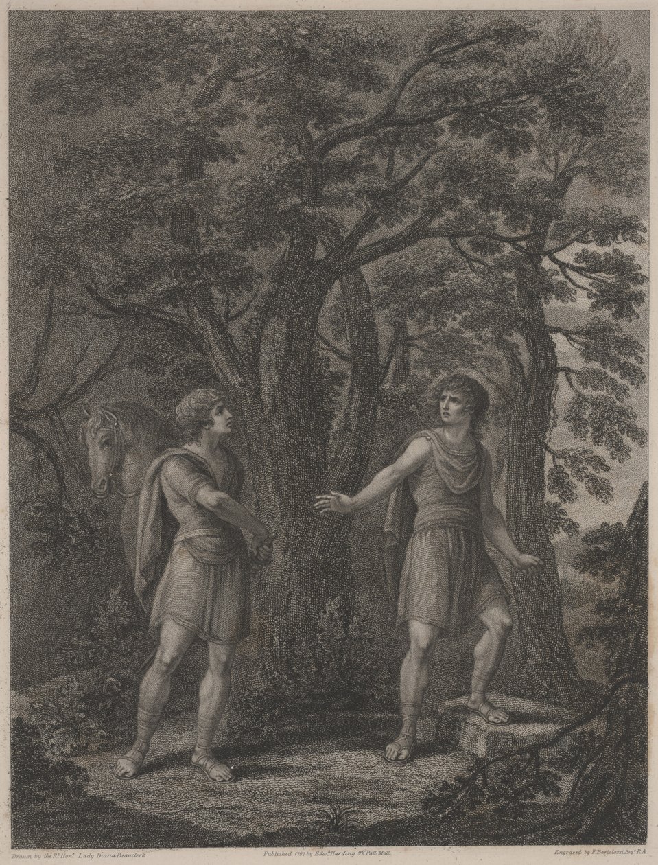 Illustration de "Palamon et Arcite", gravure de Francesco Bartolozzi 1797 - Lady Diana (after) Beauclerk