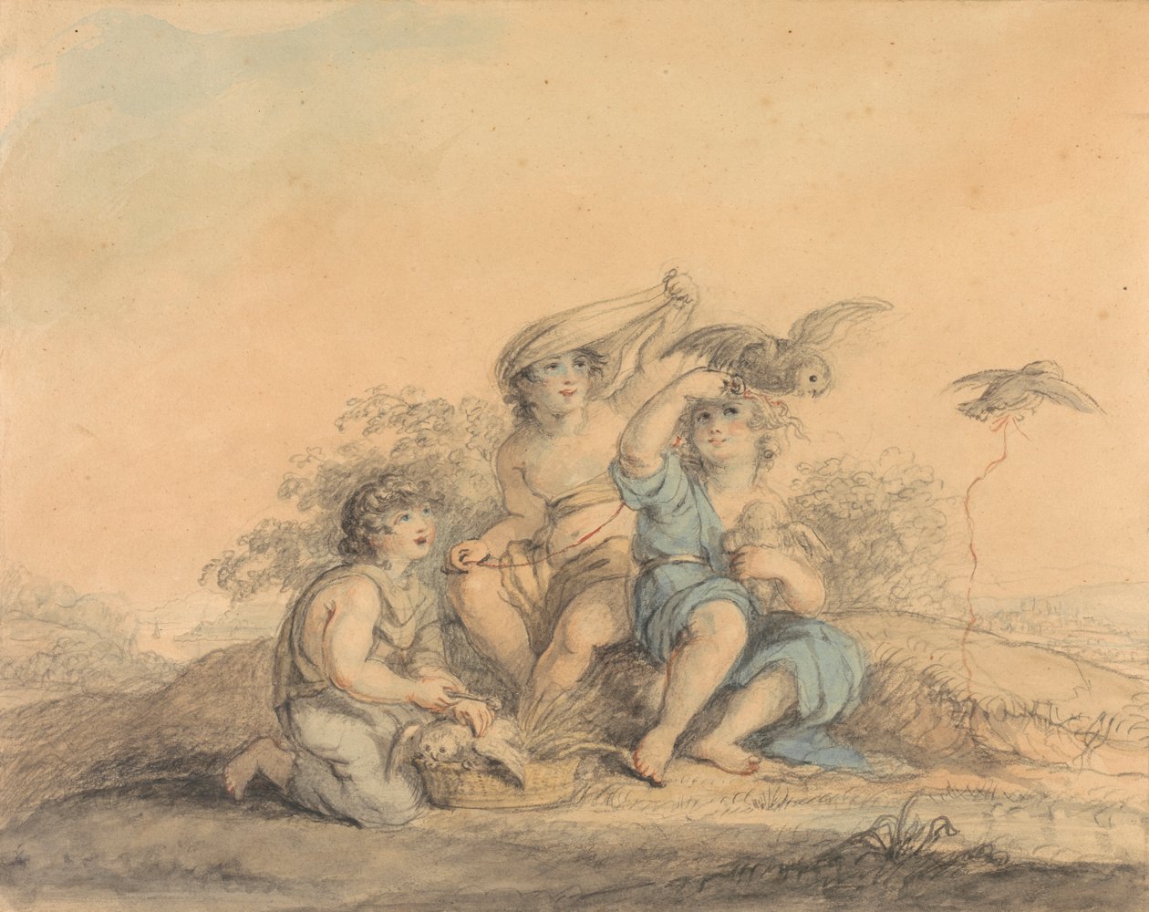 Enfants avec des chouettes de compagnie - Lady Diana Beauclerk