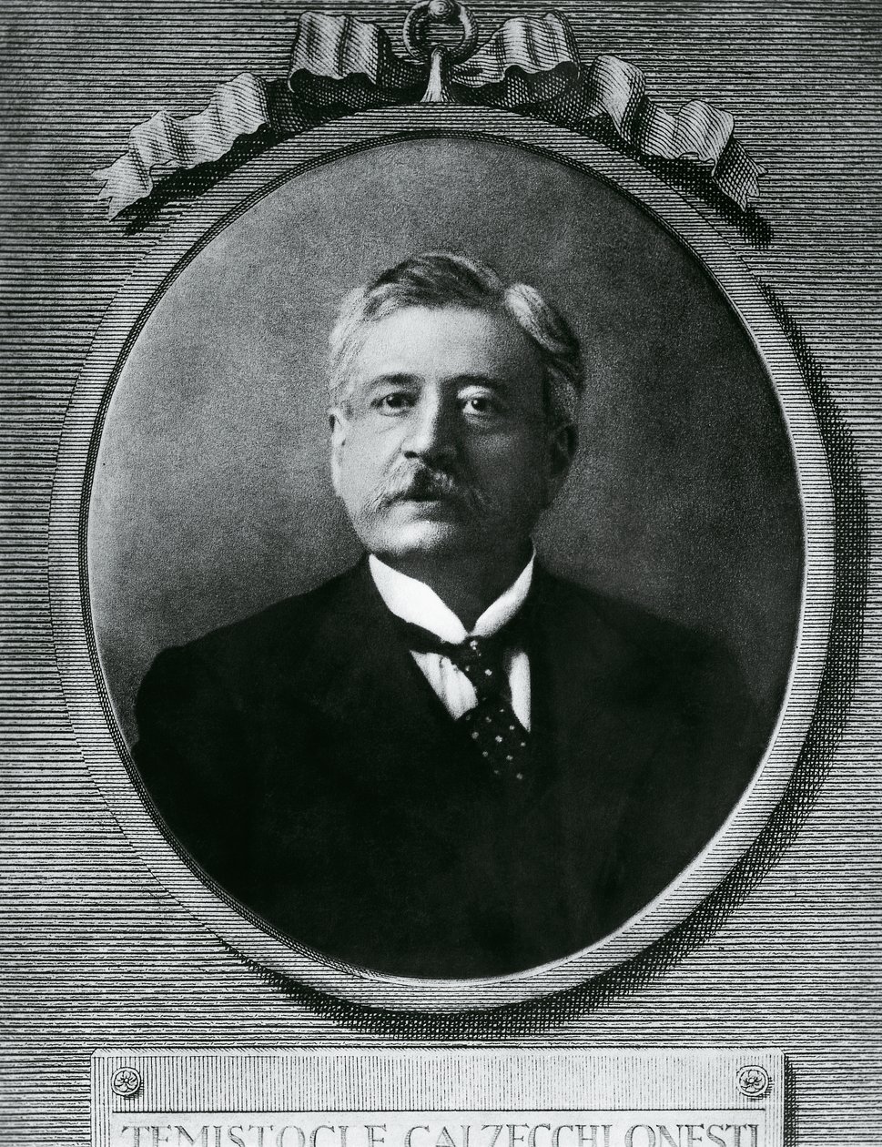 Portrait de Temistocle Calzecchi Onesti, physicien et inventeur italien, gravure d