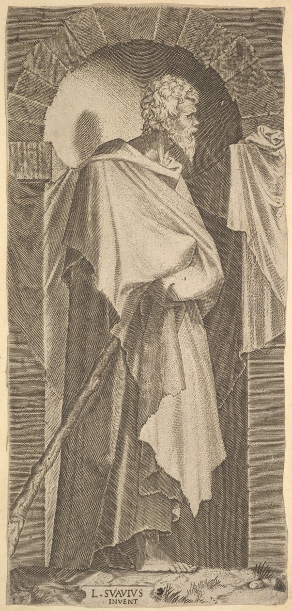 Saint Jacques le Mineur dans une niche arquée, tenant un bâton de marche dans ses mains, 1545 - Lambert Suavius