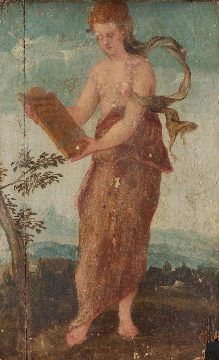 Femme avec panneau de texte - Lambert Sustris (circle of)