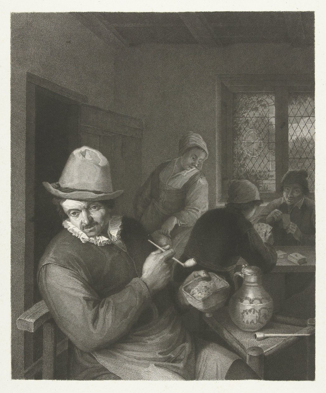 Scène de taverne avec un homme bourrant une pipe - Lambertus Antonius Claessens