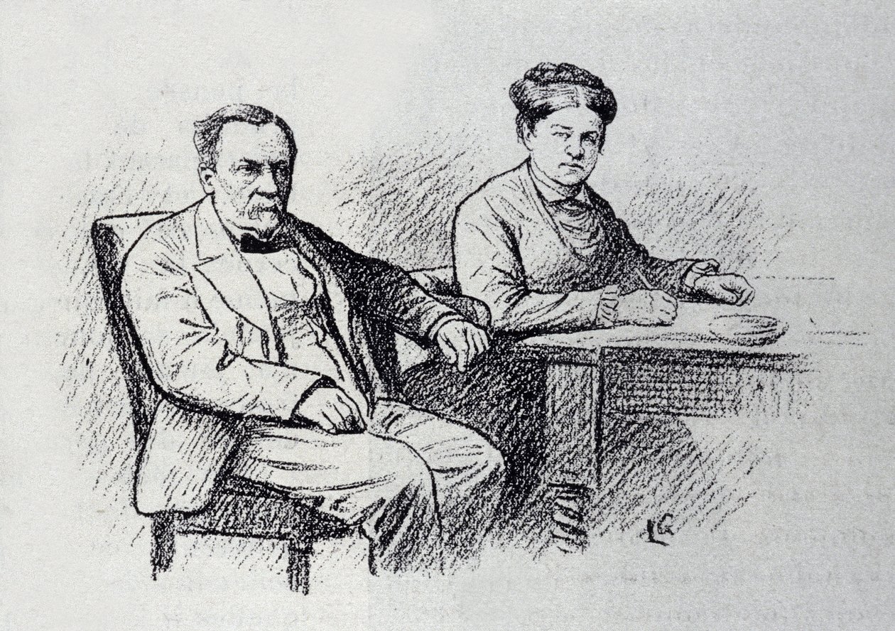 Portrait de Louis Pasteur (1822-1895), chimiste et physicien français dictant un rapport à sa femme Marie Laurent. Esquisse de Lucien Laurent-Gsell (1860-1944) - Laurent Lucien Gsell