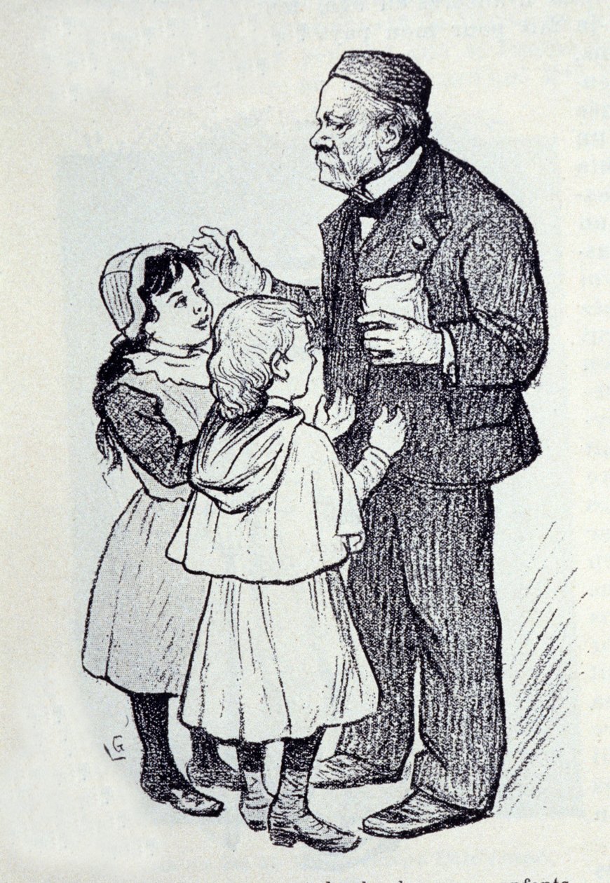 Portrait de Louis Pasteur (1822-1895), chimiste et physicien français donnant des bonbons aux enfants de l