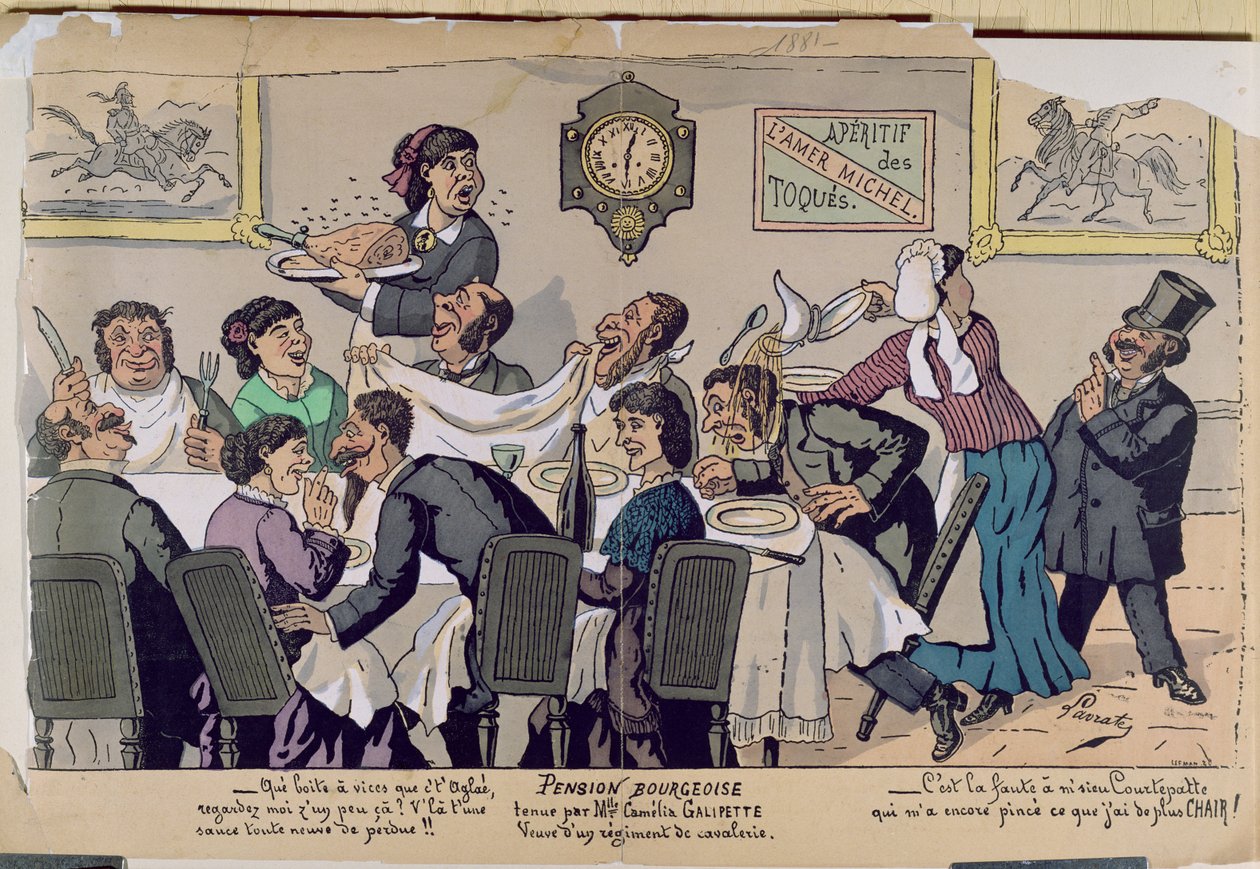 Pension de famille de classe moyenne, caricature, 1881 - Lavrate