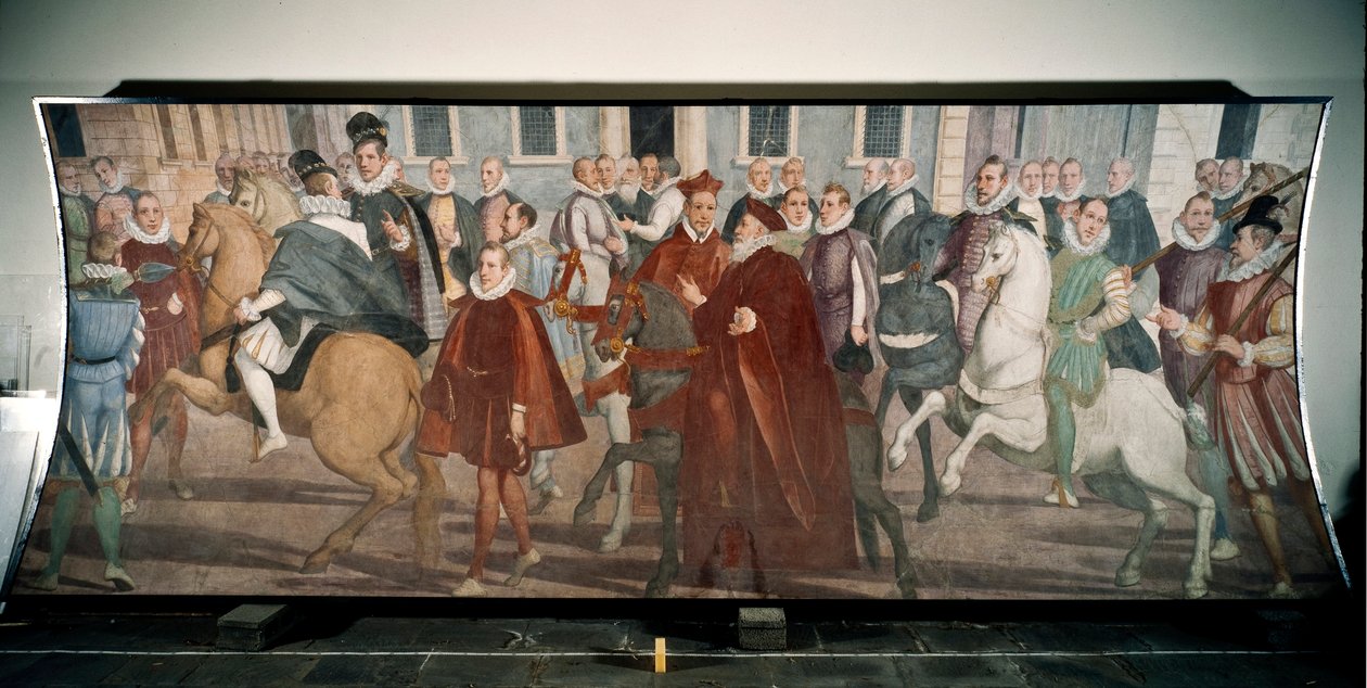 Le doge Giacomo Durazzo Grimaldi guidant le cardinal Francesco Pacheco dans les rues de Gênes en 1574 (fresque) - Lazzaro Tavarone