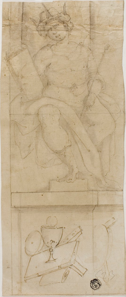 Personnage assis portant la couronne, tenant le sceptre et le livre, avec l