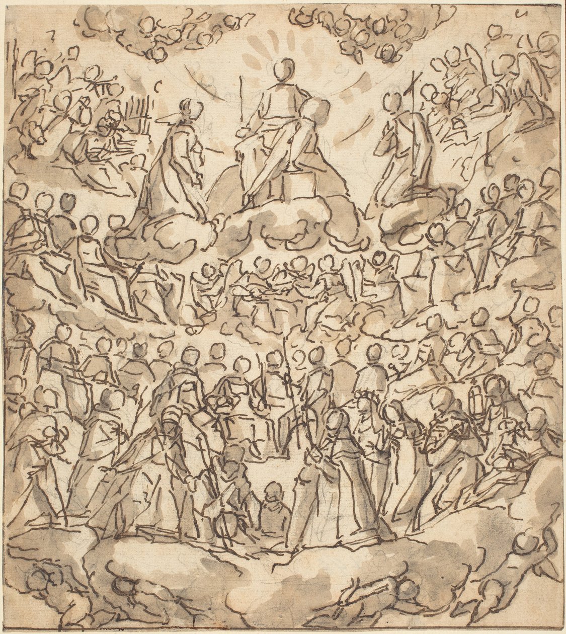 Les bienheureux au paradis avec la Vierge et Saint Jean-Baptiste devant Dieu - Lazzaro Tavarone