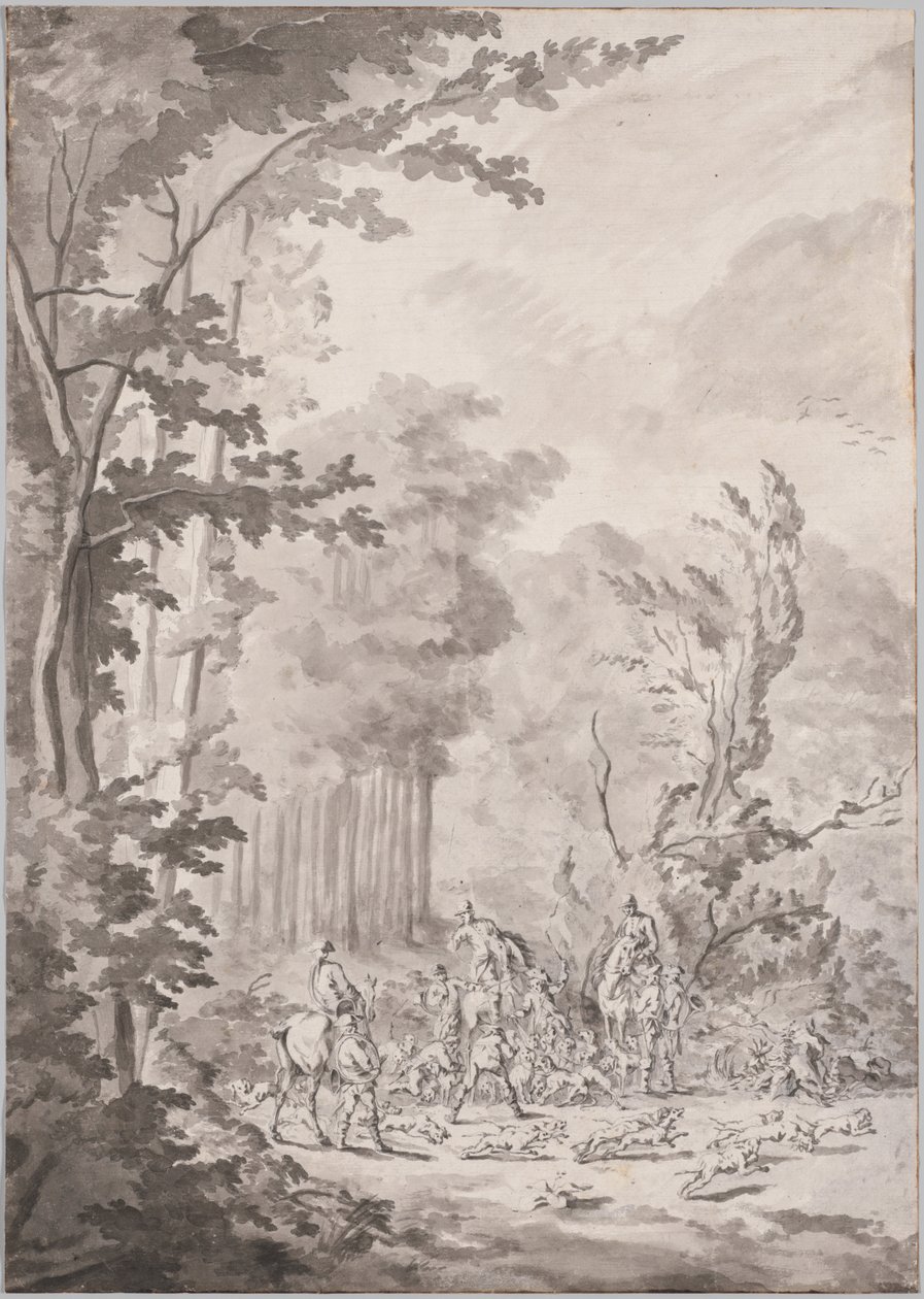 Une partie de chasse à Marly, fin 17e ou début 18e siècle - Le Vieux Jean Baptiste Martin