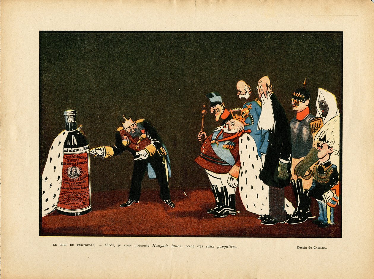 Illustration de Leal de Camara dans Le Rire, 25/12/09 - Belgique, Europe, Portugal, Autriche, Alcool, Alcoolisme, Protocole - Guillaume II, Léopold II, Édouard VII, Alphonse XIII, François-Joseph 1er d