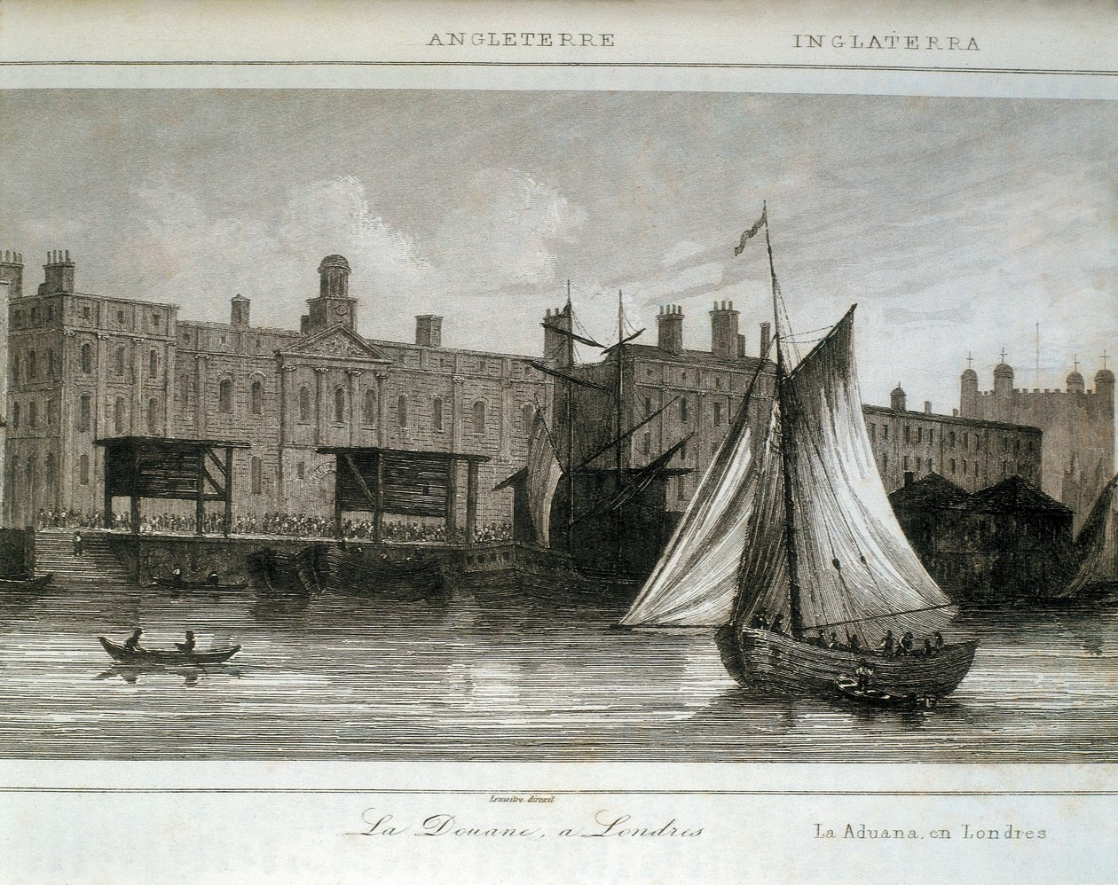 Douanes de Londres sur la Tamise, Angleterre (gravure) - Lemaitre