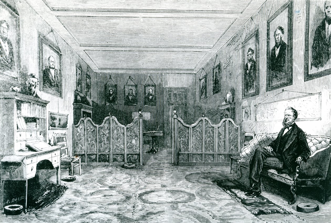 Brigham Young (1801-77) le grand prêtre des Mormons dans son étude, illustration de Le Monde Illustré, publiée en 1871 - Leo after Nye