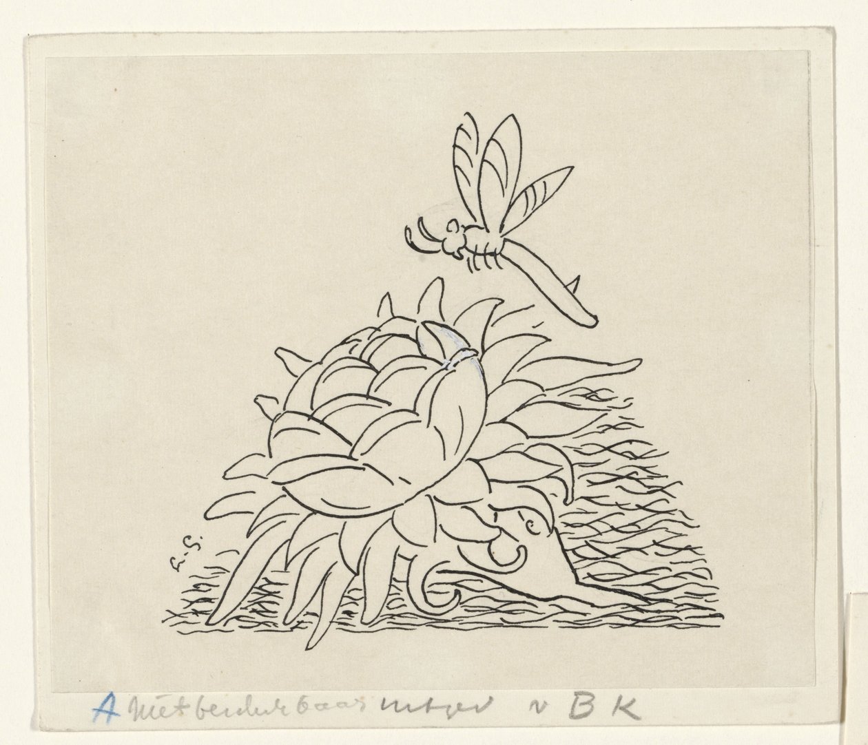 Fleur avec une libellule - Leo Gestel (signed by artist)