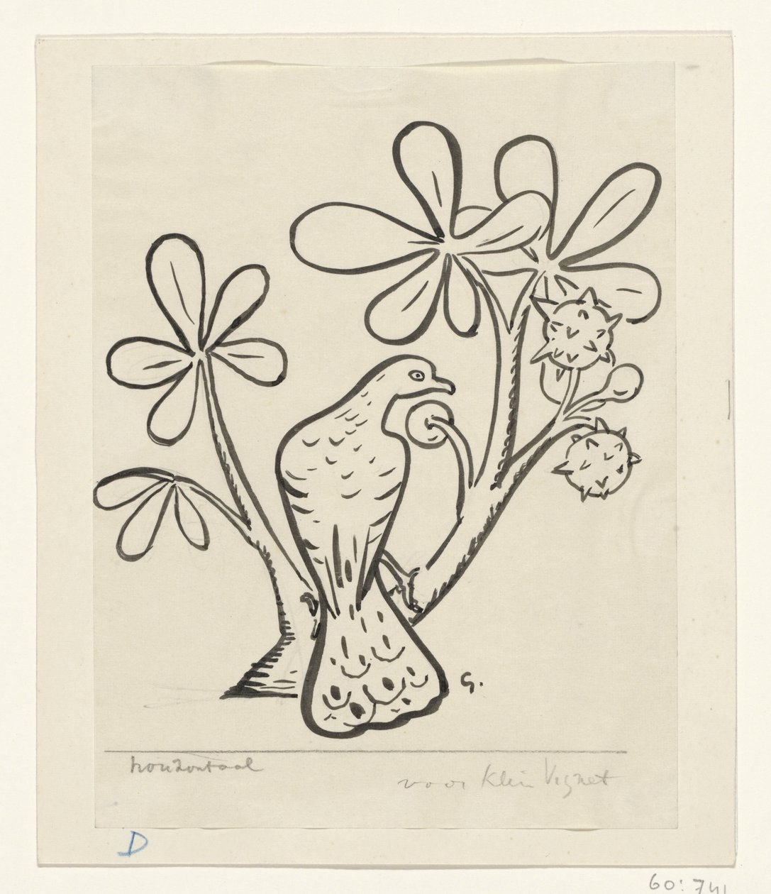 Pigeon sur une branche de châtaignier - Leo Gestel (signed by artist)
