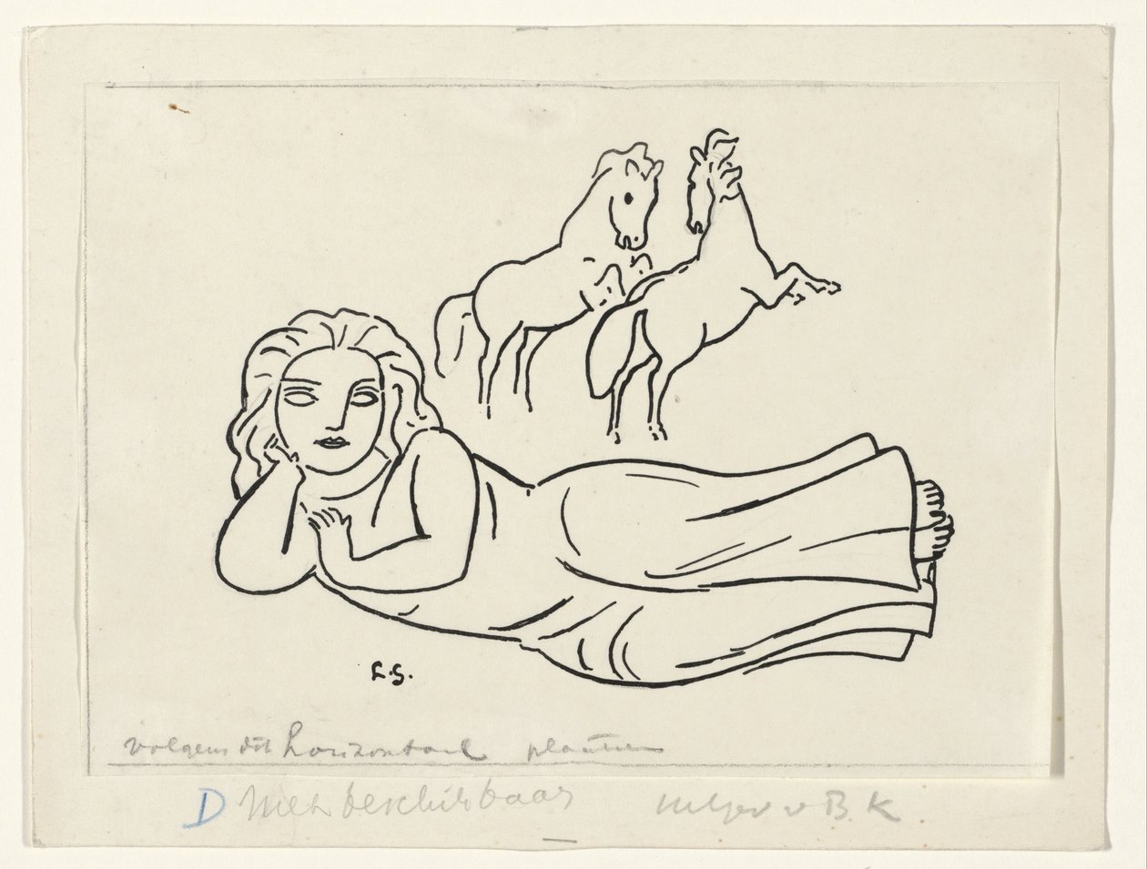 Femme allongée avec deux chevaux - Leo Gestel (signed by artist)