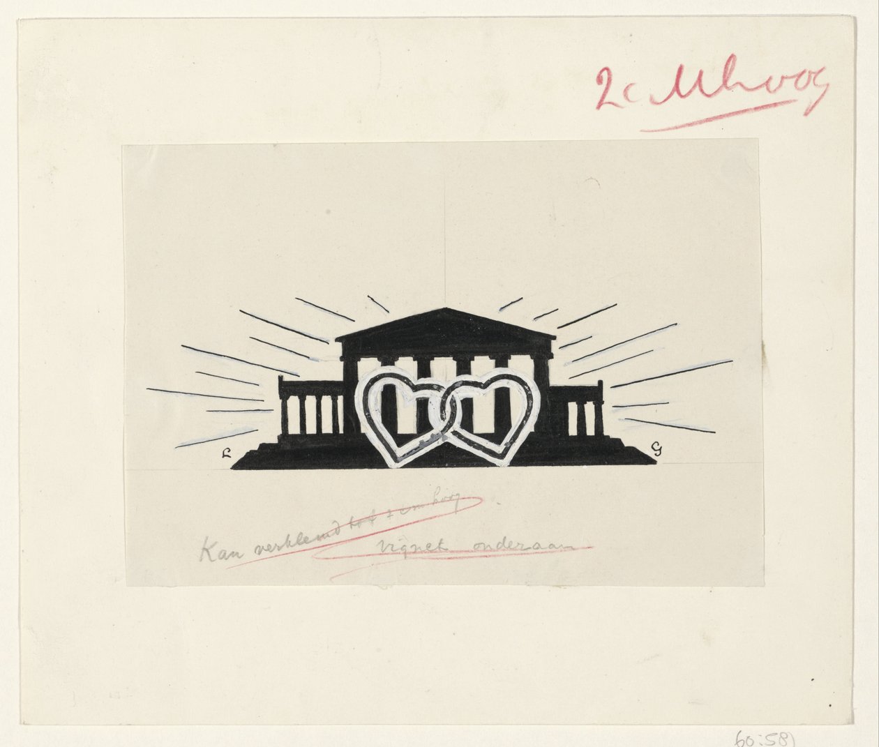 Temple avec deux cœurs entrelacés - Leo Gestel (signed by artist)