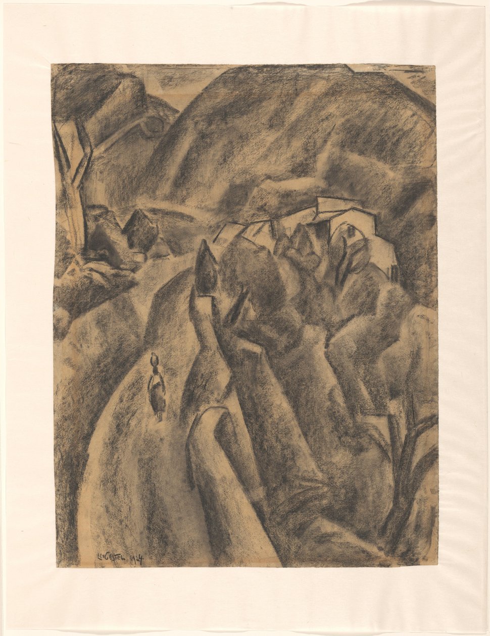 Femme avec une cruche sur la tête sur un chemin de montagne - Leo Gestel (signed by artist)