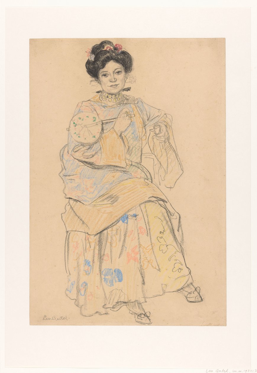 Femme assise en vêtements japonais - Leo Gestel (signed by artist)
