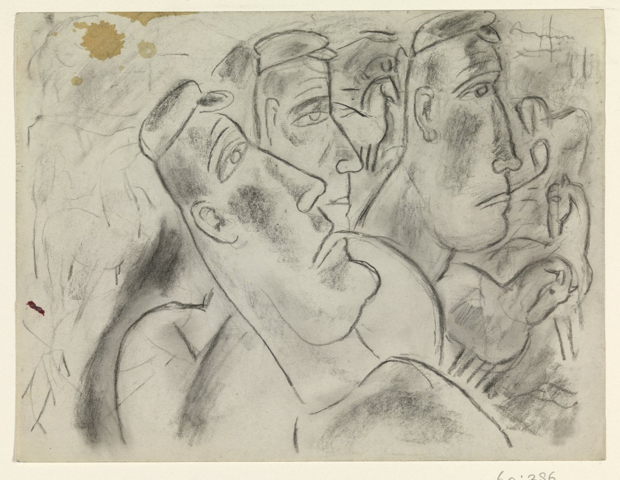 Trois paysans dans un pré avec des chevaux - Leo Gestel
