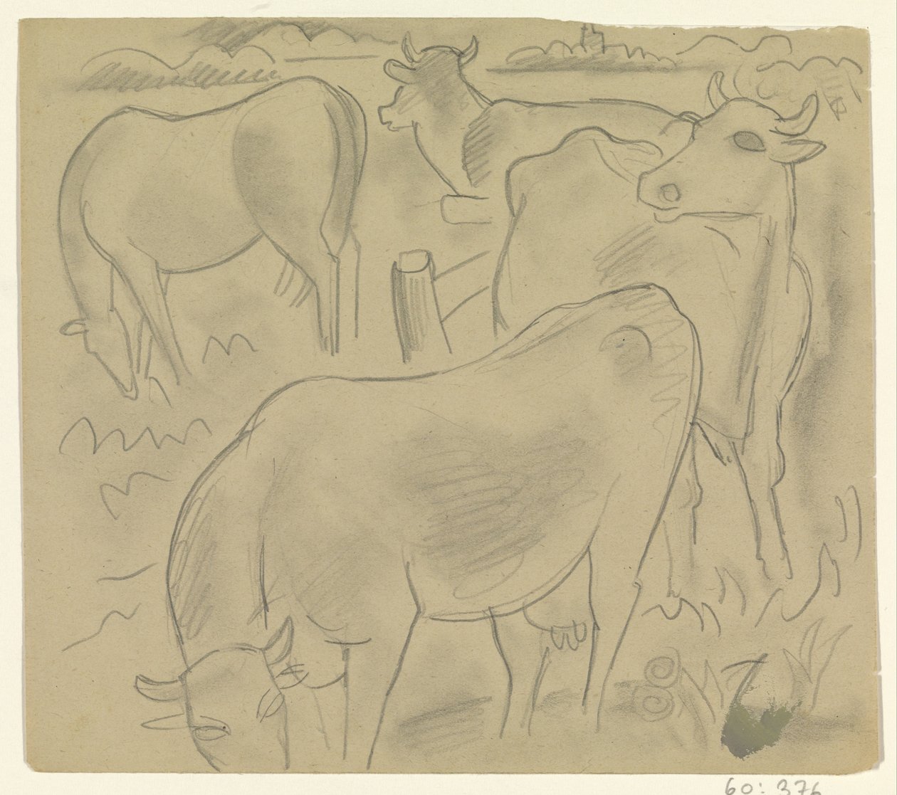 Trois vaches et un cheval dans le pré - Leo Gestel