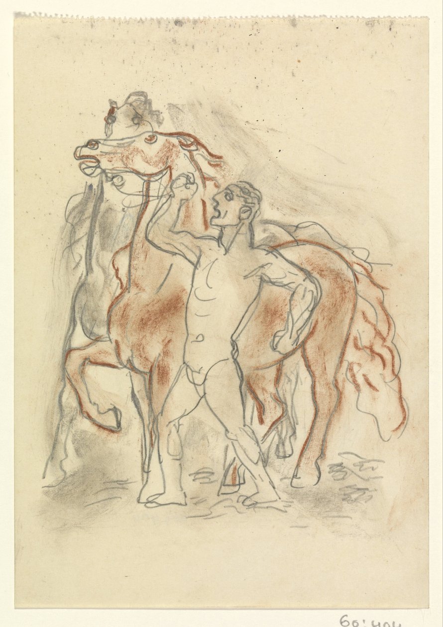 Homme nu maîtrisant deux chevaux - Leo Gestel
