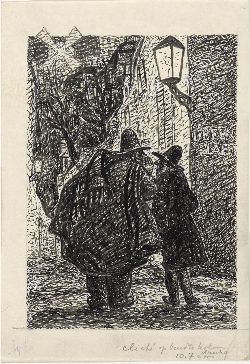 Deux hommes dans la rue dans le noir - Leo Gestel