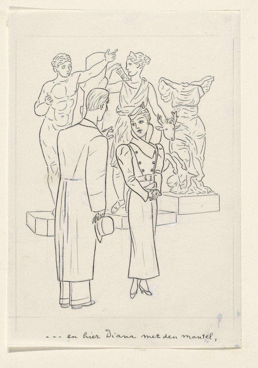 Femme et homme devant trois statues - Leo Gestel