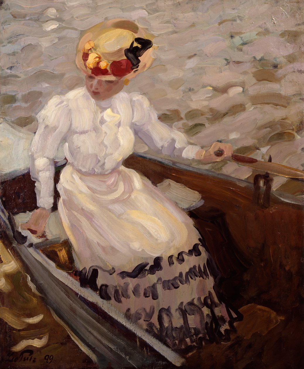 Une élégante dame dans une barque - Leo Putz