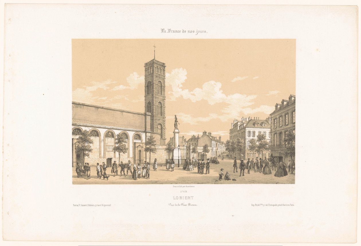 Zicht op de Place Bisson in Lorient - Leon Auguste Asselineau