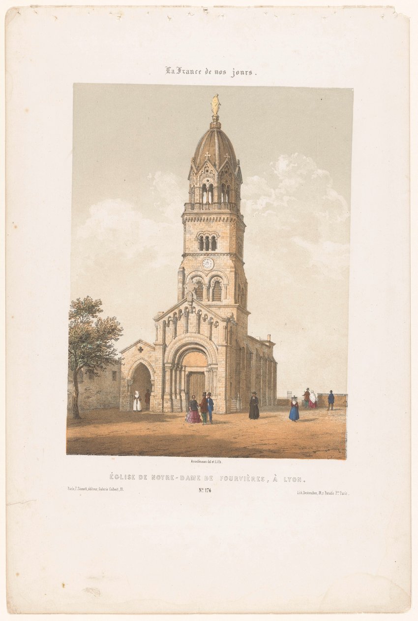 Vue de la basilique Notre-Dame de Fourvière à Lyon (La France de nos jours) - Leon Auguste Asselineau