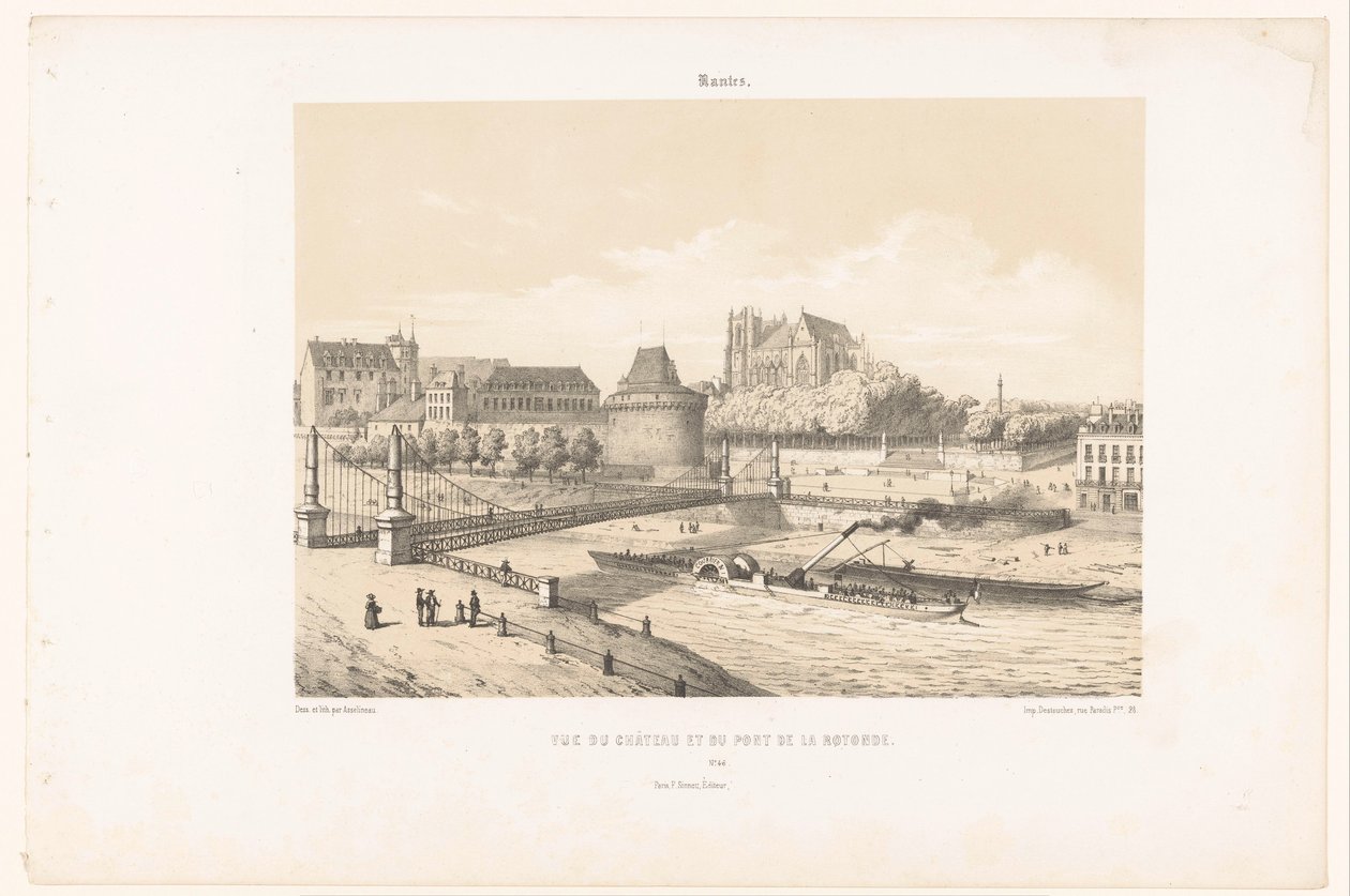 Vue du château et du Pont de la Rotonde sur la Loire à Nantes - Leon Auguste Asselineau