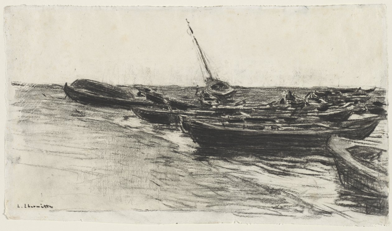 Bateaux de pêche sur la plage à Étretat - Leon Augustin Lhermitte