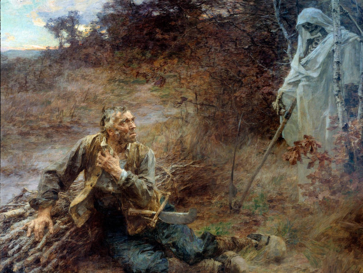 La mort et le bûcheron. Illustration pour la fable de Jean de La Fontaine (1621-1695). Peinture de Léon Augustin Lhermitte (1893) - Leon Augustin Lhermitte