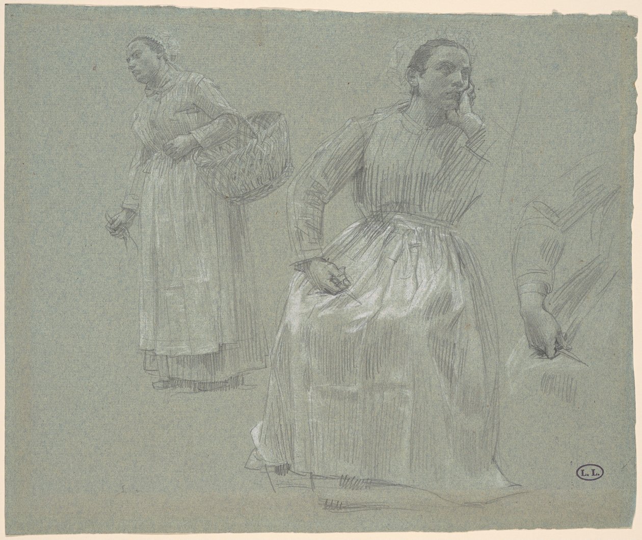 Étude de deux femmes, une assise et une tenant un panier - Leon Augustin Lhermitte