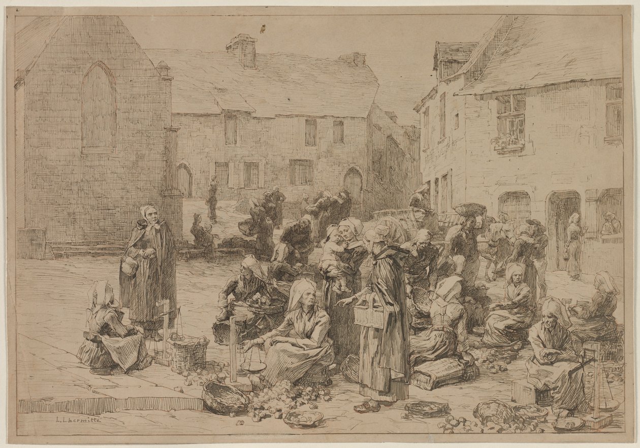 Le marché aux pommes à Landerneau - Leon-Augustin Lhermitte