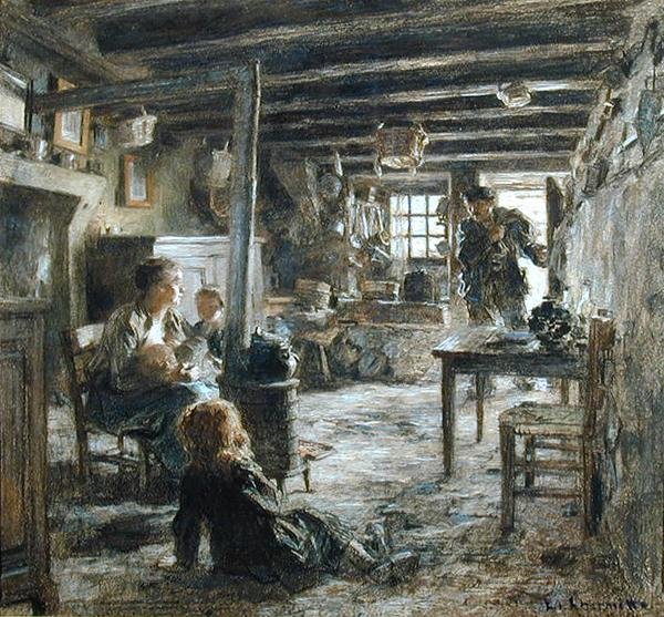 Une famille, intérieur fonte (Retour du père) 1887 - Leon Augustin Lhermitte