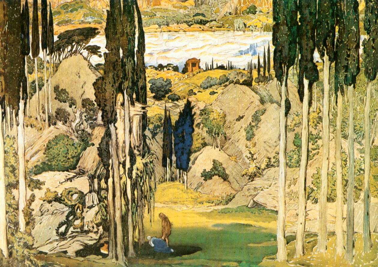 Esquisse du décor du premier acte du ballet Daphnis et Chloé de Maurice Ravel - Leon Bakst