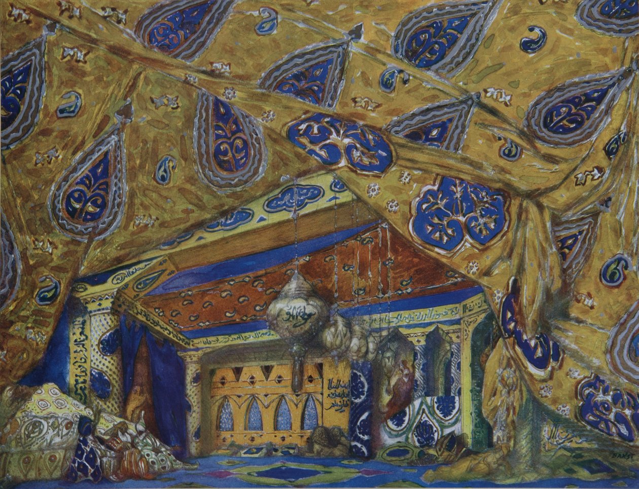 Décor de scène pour le ballet Fantaisie orientale par Ippolitov-Ivanov et Moussorgski, 1913 - Leon Bakst