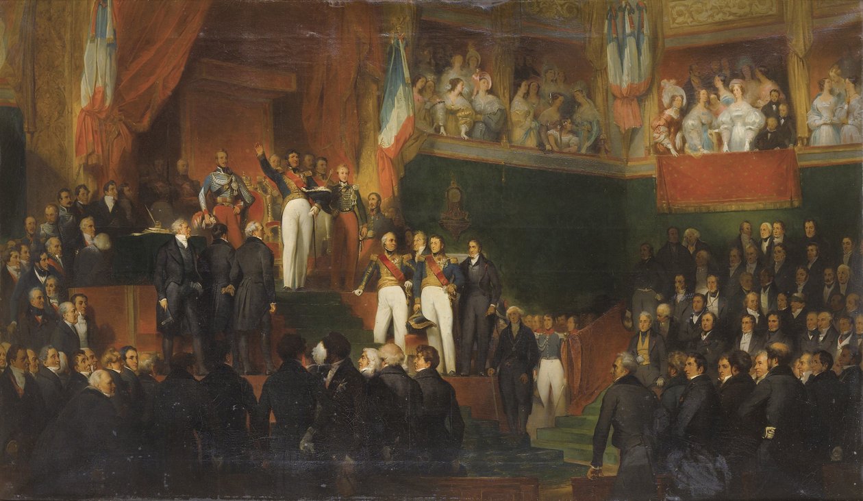 Louis-Philippe (1773-1850) prête serment de maintenir la Charte de 1830 en présence des Chambres, le 9 août 1830 - Leon Bazile Perrault