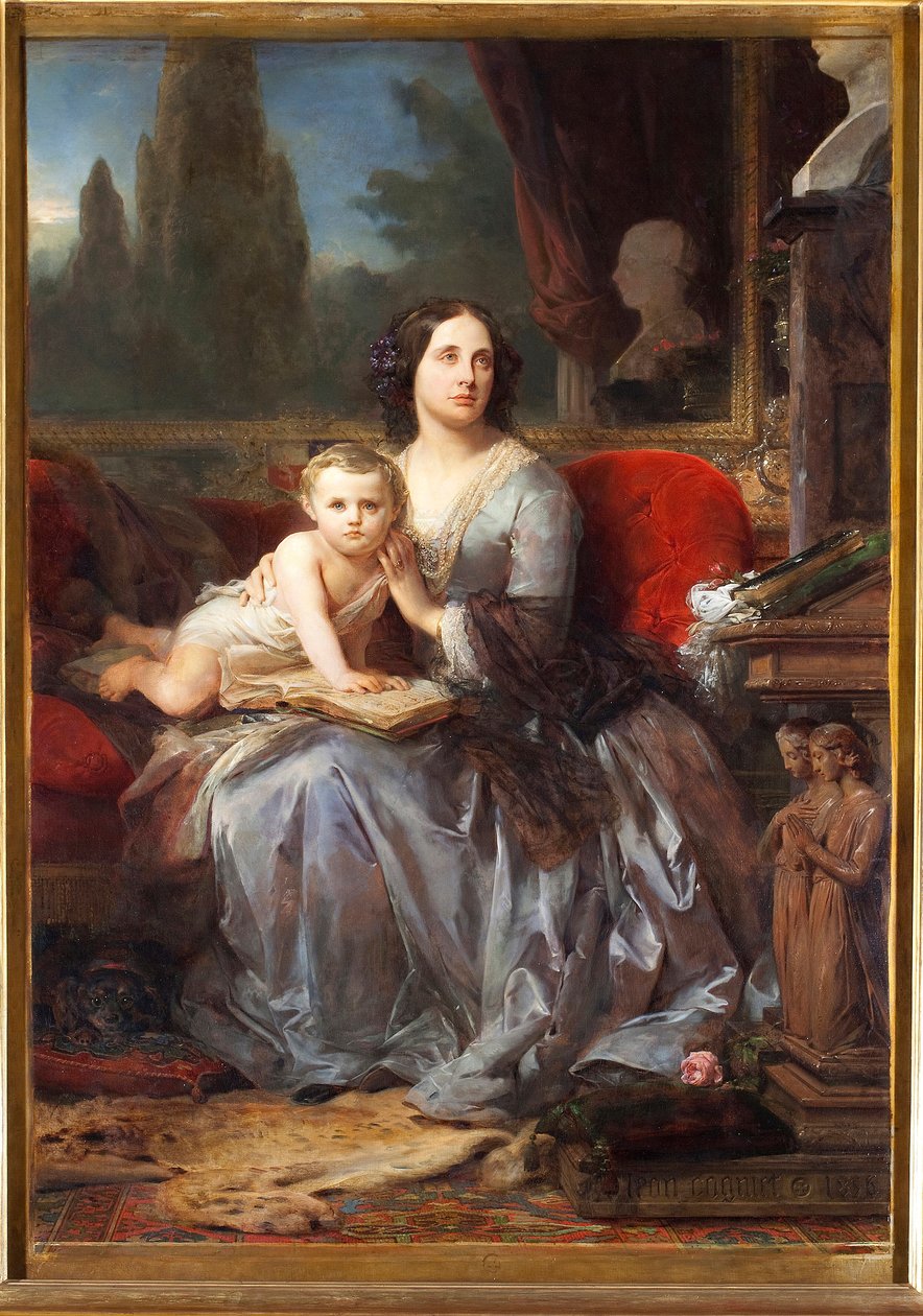 Portrait de Marie (Maria) Brignole-Sale De Ferrari, duchesse de Galliera (1811-1888) avec son fils Filippo Peinture de Léon Cogniet (1794-1880) 1856 Palazzo Rosso, Galleria, Gênes - Léon Cogniet
